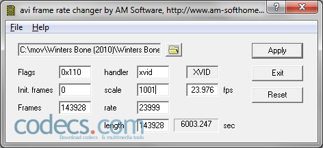 AVI Frame Rate Changer 1.10 screenshot