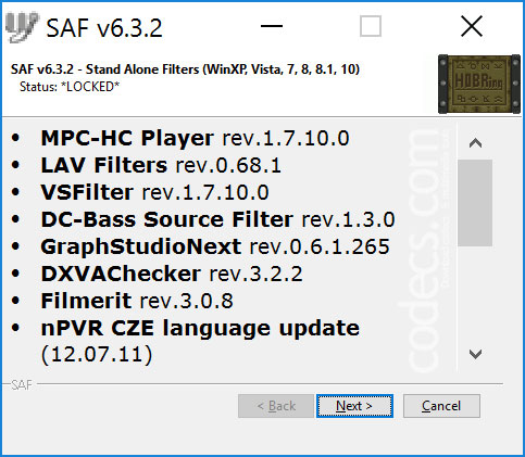 SAF Codec Pack 6.2.1 screenshot