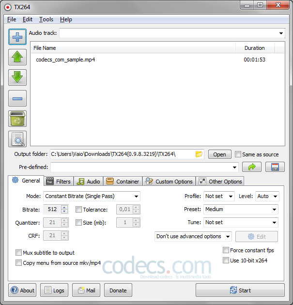TX264 0.9.6 screenshot