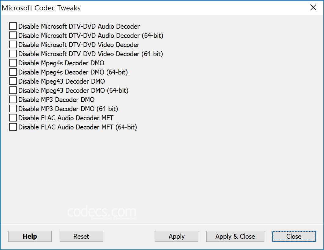 Win7DSFilterTweaker 5.9 screenshot
