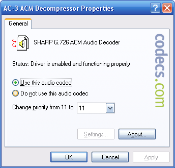 Sharp G.726 Audio Codec 1.1.0.1 screenshot
