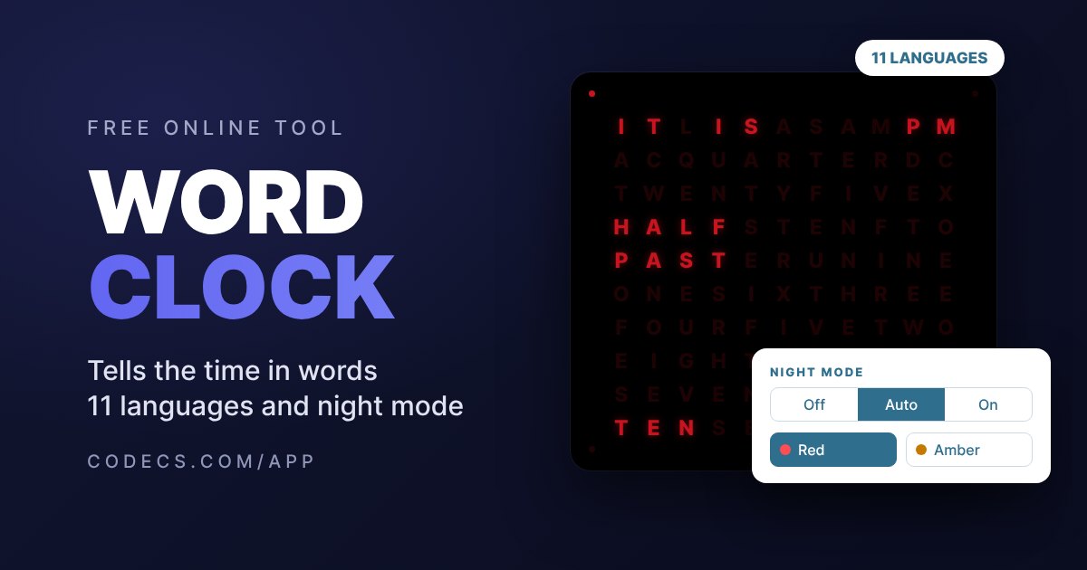 Word Clock Online - QlockTwo-Style Letter Grid Clock | CODECS.COM