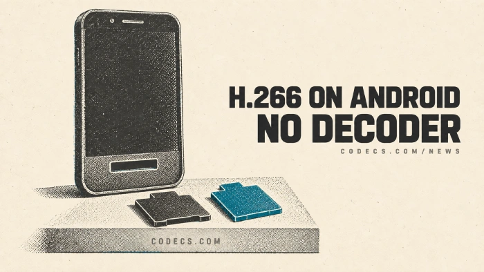 Screen-print poster of a video file card that does not fit the slot on a phone, titled H.266 on Android, support without decoders