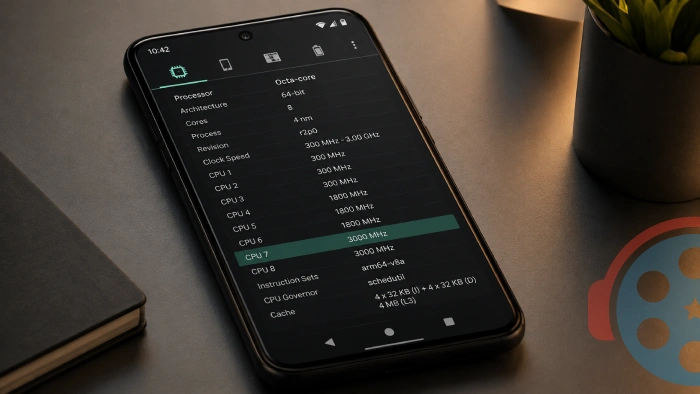 Android hardware info app showing Instruction Sets as arm64-v8a