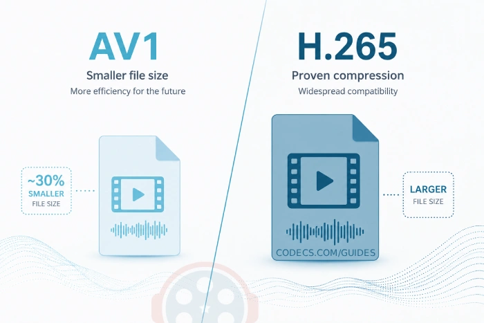 AV1 vs H.265 codec comparison showing file size and device compatibility differences