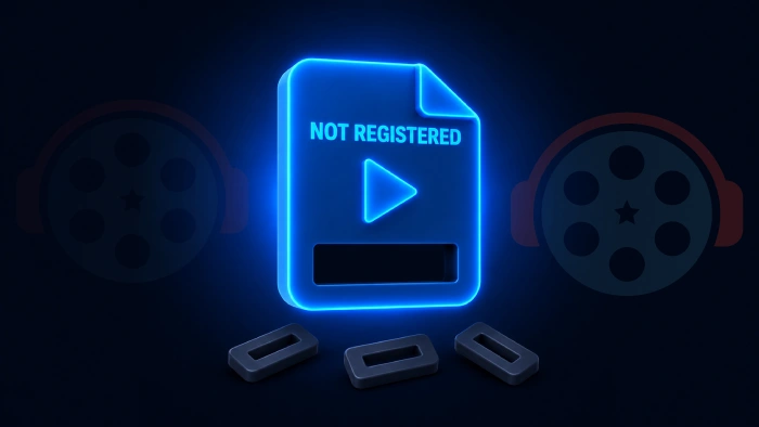 A glowing media file icon with an empty rectangular slot in its face and three unplaced component blocks below it