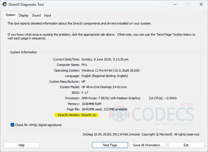 DirectX Diagnostic Tool