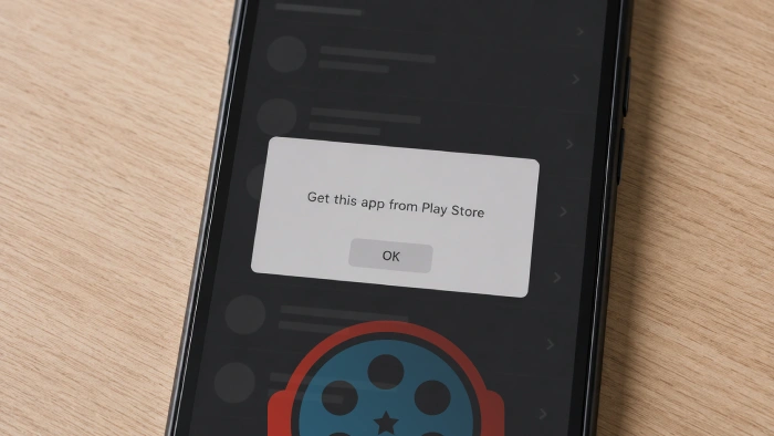 An Android phone showing the Get this app from Play Store dialog blocking a sideloaded app from opening