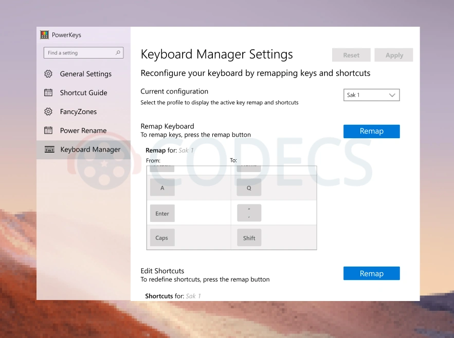 PowerToys Keyboard Manager remap keys