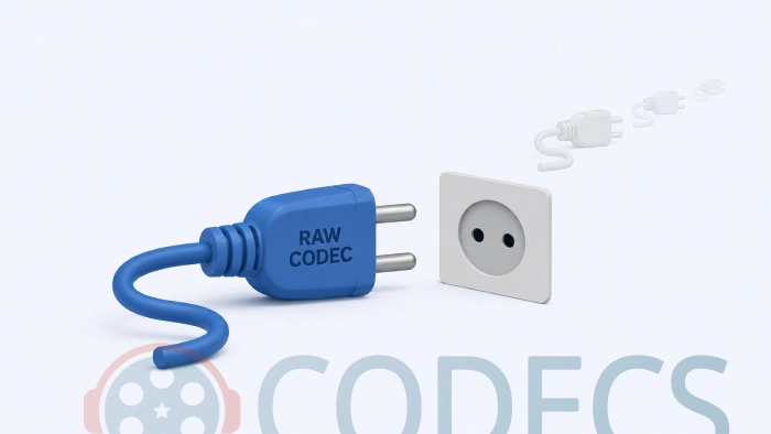 A large disconnected plug lying beside an empty socket, labelled RAW CODEC