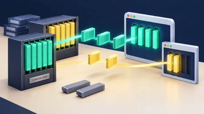 Two player windows drawing decoder modules from separate racks, one rack reaching both windows and one reaching only the older window