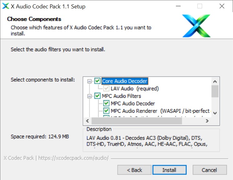 X Audio Codec Pack installer