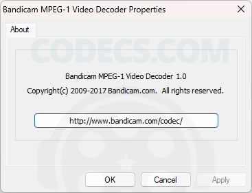 Bandicam MPEG-1 Decoder 1.0 screenshot