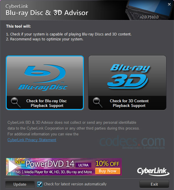 CyberLink Ultra HD Blu-ray Advisor 2.3201 screenshot
