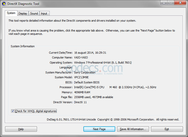 DirectX Runtime 9, 10 and 11 screenshot