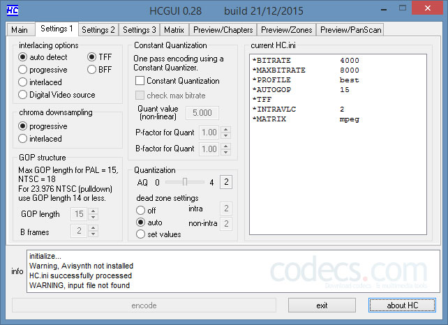 HC encoder 0.28 screenshot