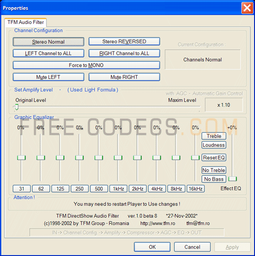 TFM Audio Filter 1.0 beta 8 screenshot