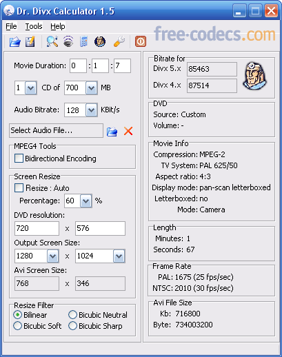 Dr. Divx Calculator 1.5 screenshot