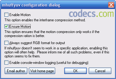 Motion Codecs : Predictor and Mhuffyuv codec screenshot