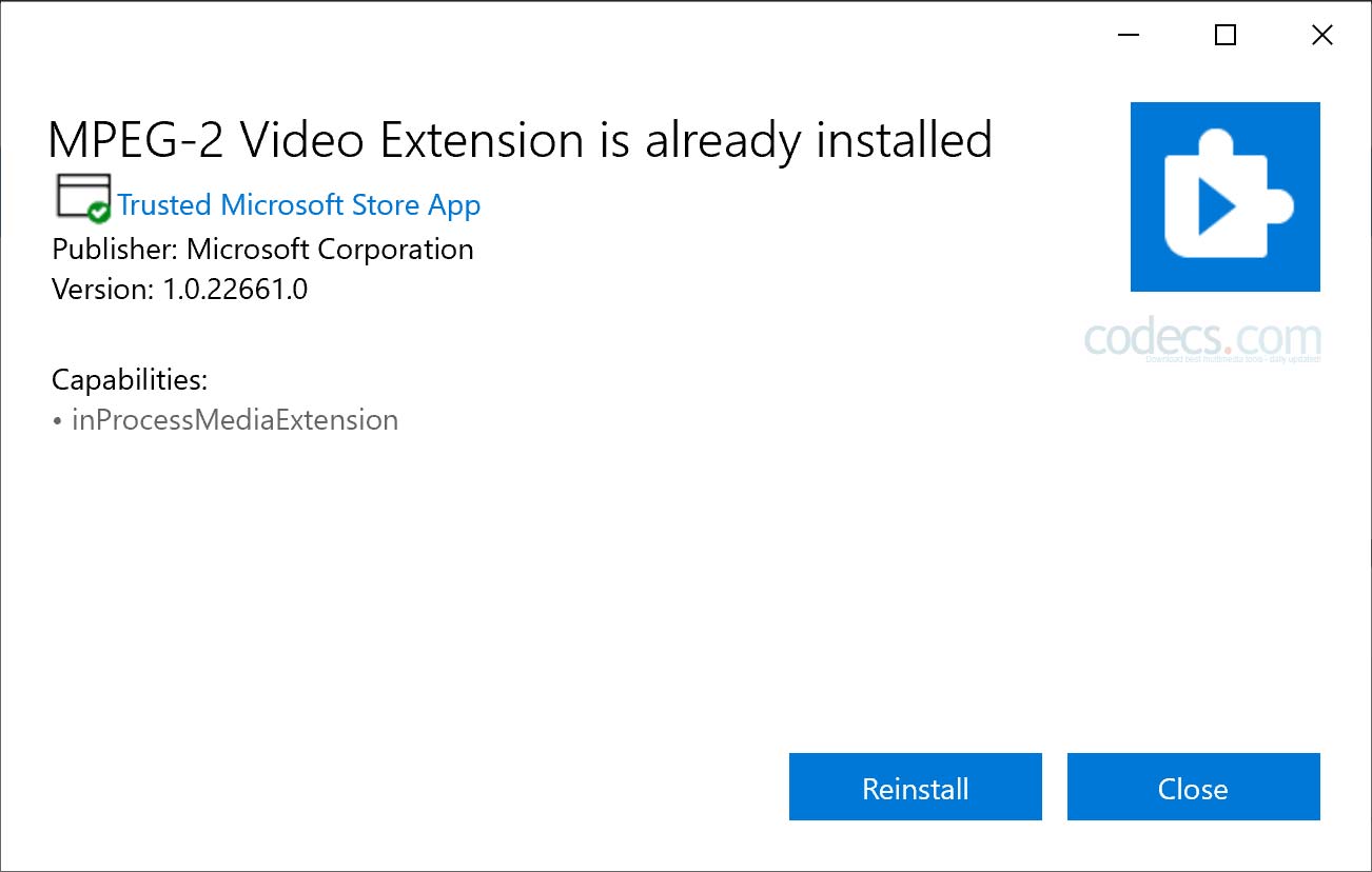 MPEG-2 Video Extension 1.0.61931 screenshot