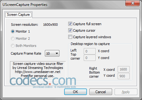 UScreenCapture DirectShow Filter 2.0.18 screenshot