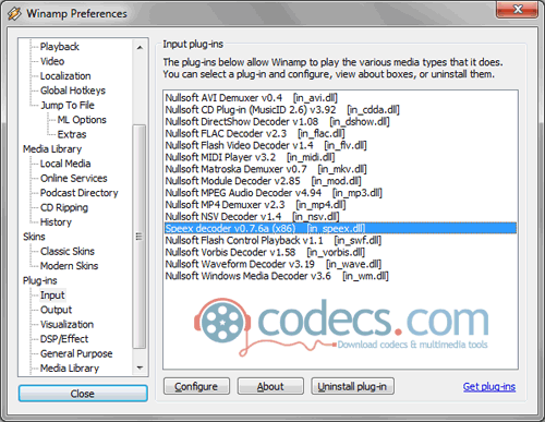 Winamp Speex decoder 0.7.6 screenshot